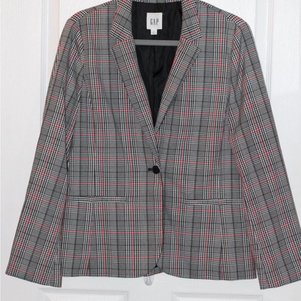 GAP Women's Plaid Blazer - Black and Red